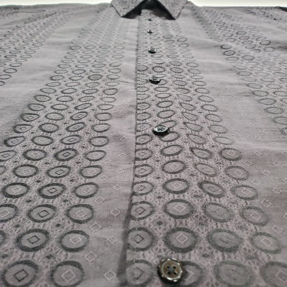 Visconti Black Shirt Mens XLT Sleek Geometric Hidden Button Down Designer Casual - Picture 9 of 16